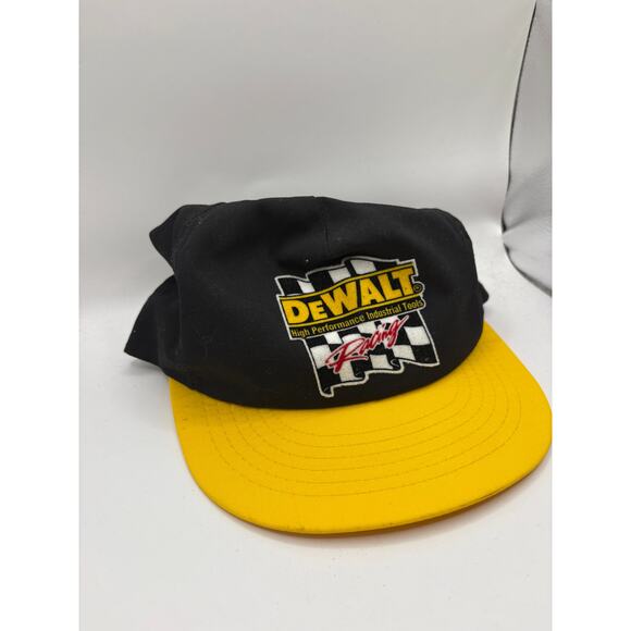 VINTAGE 90s NASCAR Bobby Dotter 08 Dewalt Racing Hat Cap Snapback Black Yellow - Picture 2 of 5